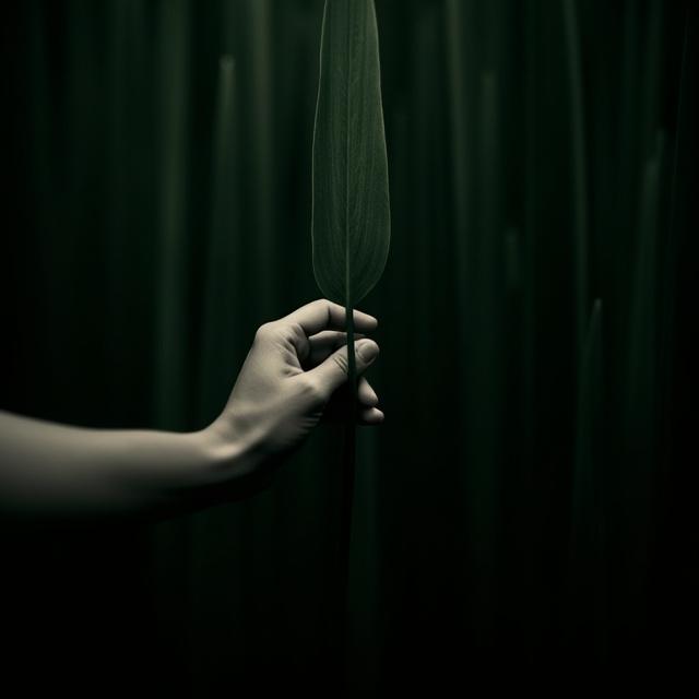 Hands touching ivy on a vertical wall