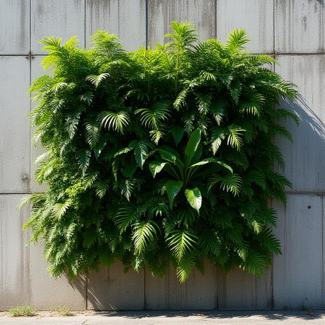 Vertical garden against a raw concrete New York skyline