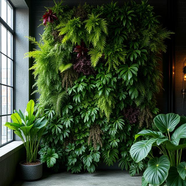 A lush, well-maintained vertical garden wall
